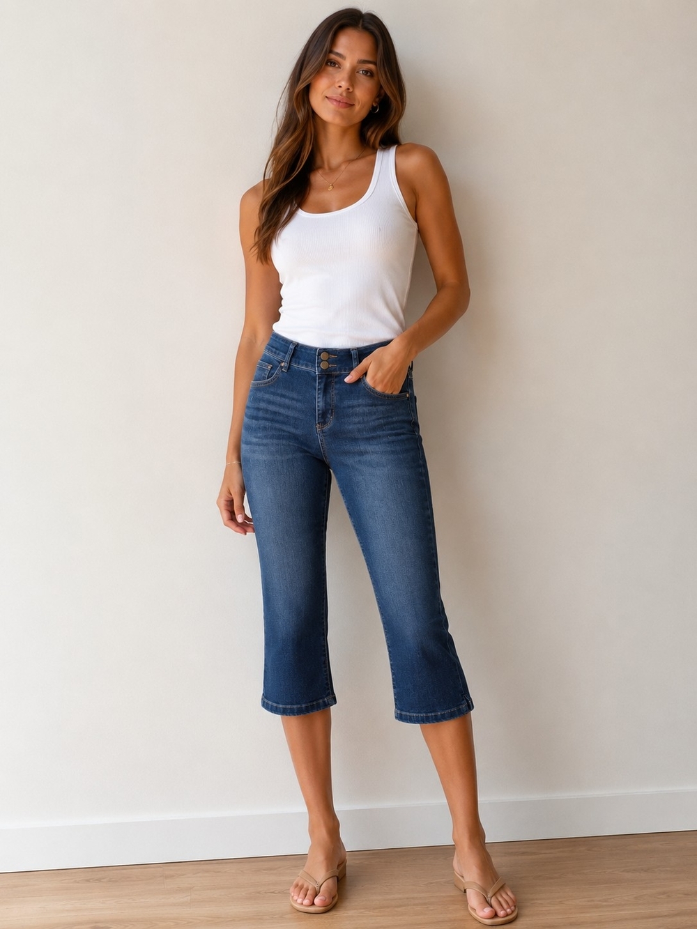 Vintage America Dark Wash Stretch Capri Jeans Size 8/29 25.5 Inseam
